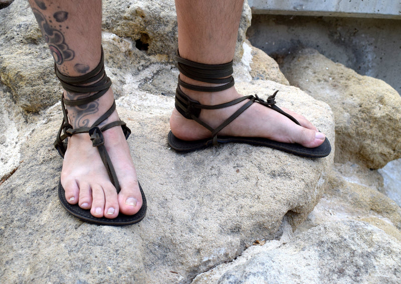 Barefoot Leather Flat Sandals/Minimalist Men Sandals/Flexible Soles Sandals  - OLLANTA