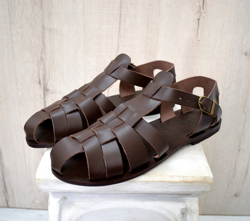 Men's Dress Sandals Cognac Brown Closed Toe 33216 Size 10.5M